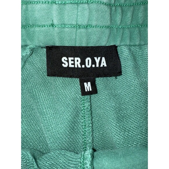 SER.O.YA Mint Green Patchwork Cotton Shorts Men’s M Raw Edge Streetwear Casual - Picture 5 of 8